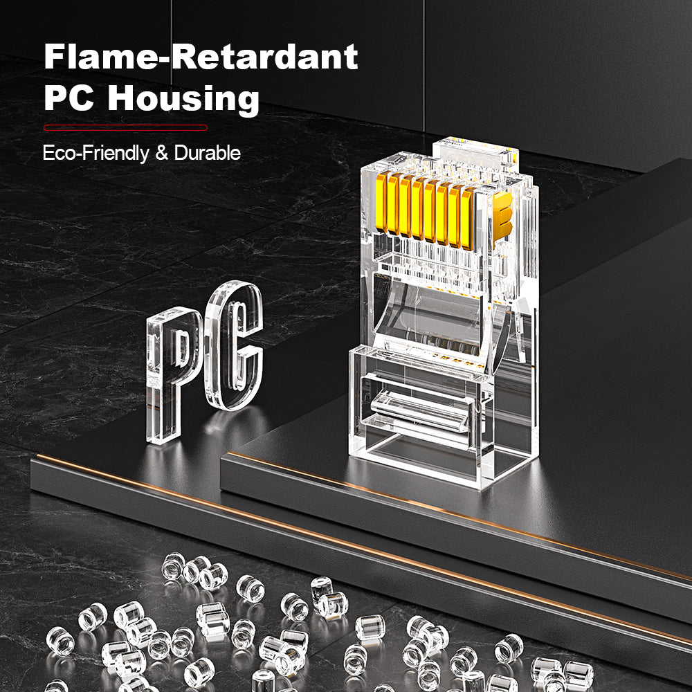 AMPCOM Cat6 RJ45 Connector, Gold-Plated Contacts, 1.1mm Conductor Hole Diameter