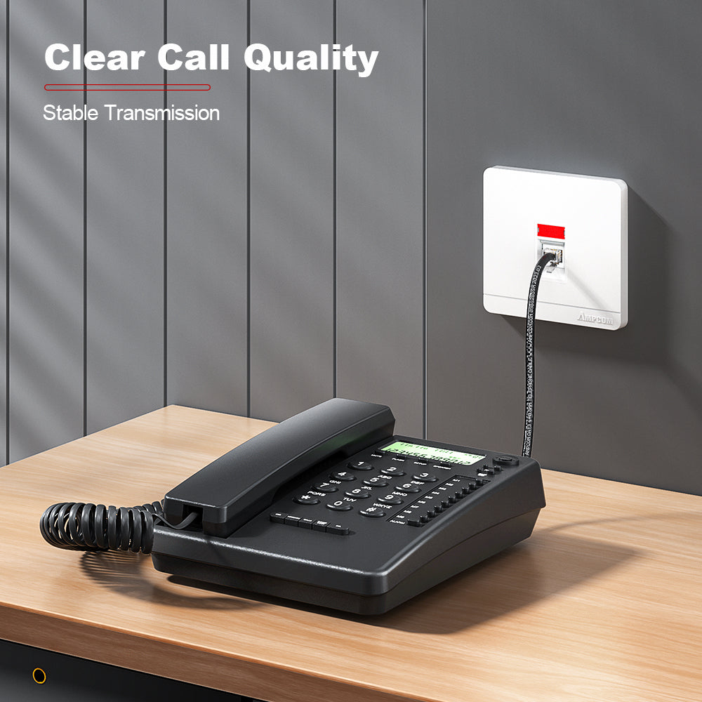 AMPCOM 6P4C RJ11 Connector, 15μm Gold-Plated Contacts, LG Flame-Retardant Housing