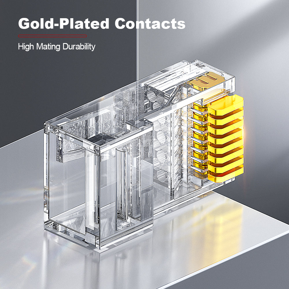 Conector AMPCOM Cat6 RJ45 de duas peças, contatos banhados a ouro, diâmetro do orifício do condutor de 1.1 mm