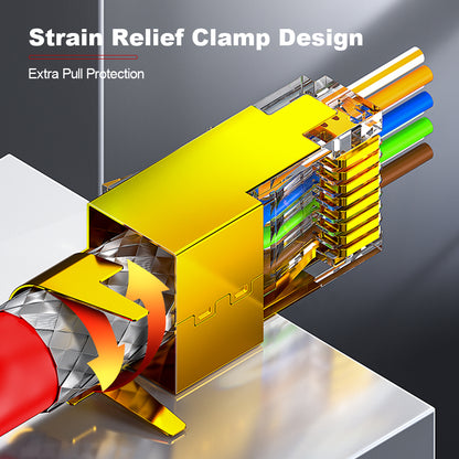 AMPCOM Cat7 Pass-Through W/ Tail Clip Shielded RJ45 Connector, Gold-Plated Copper Shell, 1.5mm Conductor Hole