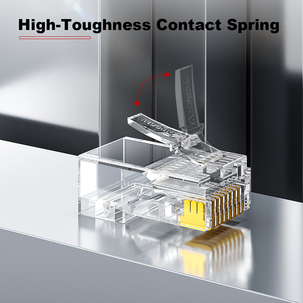 AMPCOM Cat6 RJ45 Connector, Gold-Plated Contacts, 1.1mm Conductor Hole Diameter