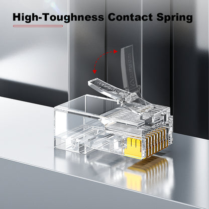 AMPCOM Cat6 RJ45 Connector, Gold-Plated Contacts, 1.1mm Conductor Hole Diameter