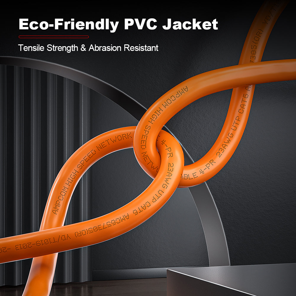 AMPCOM Cat6 Ethernet Bulk Cable, 1000ft (305m), 23AWG Solid Pure Bare Copper Wire, 250MHz, Unshielded (UTP), Orange PVC Sheath, with Reel, Supports PoE