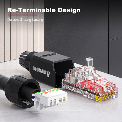 AMPCOM Cat6 Unshielded Tool-Free RJ45 Connector for 23-26 AWG Unshielded Ethernet Cable