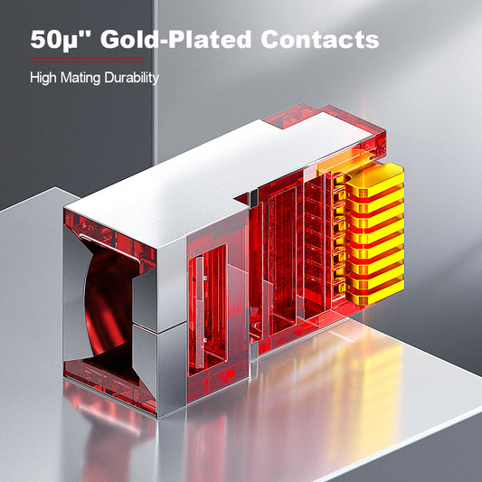 AMPCOM Cat5e Shielded RJ45 Connector, 50μm Gold-plated Contacts, Anti-Interference Nickel-Plated Shielded, 1.0mm Conductor Hole Diameter