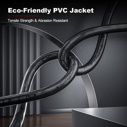 AMCPOM Cat6 Outdoor Water-Resistant Bulk Network Cable, 0.58±0.01mm Pure Copper Stranded Wire, 250MHz, Unshielded (UTP), Black Water-Resistant PVC Jacket, 1000ft (305m) / Reel