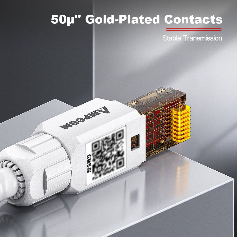 AMPCOM Cat6 Unshielded Tool-Free RJ45 Connector for 23-26 AWG Unshielded Ethernet Cable