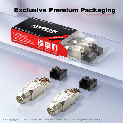 AMPCOM CFS Series Cat8 Zinc-Alloy Shielded Tool-Free RJ45 Connector for 22-24 AWG Ethernet Cable