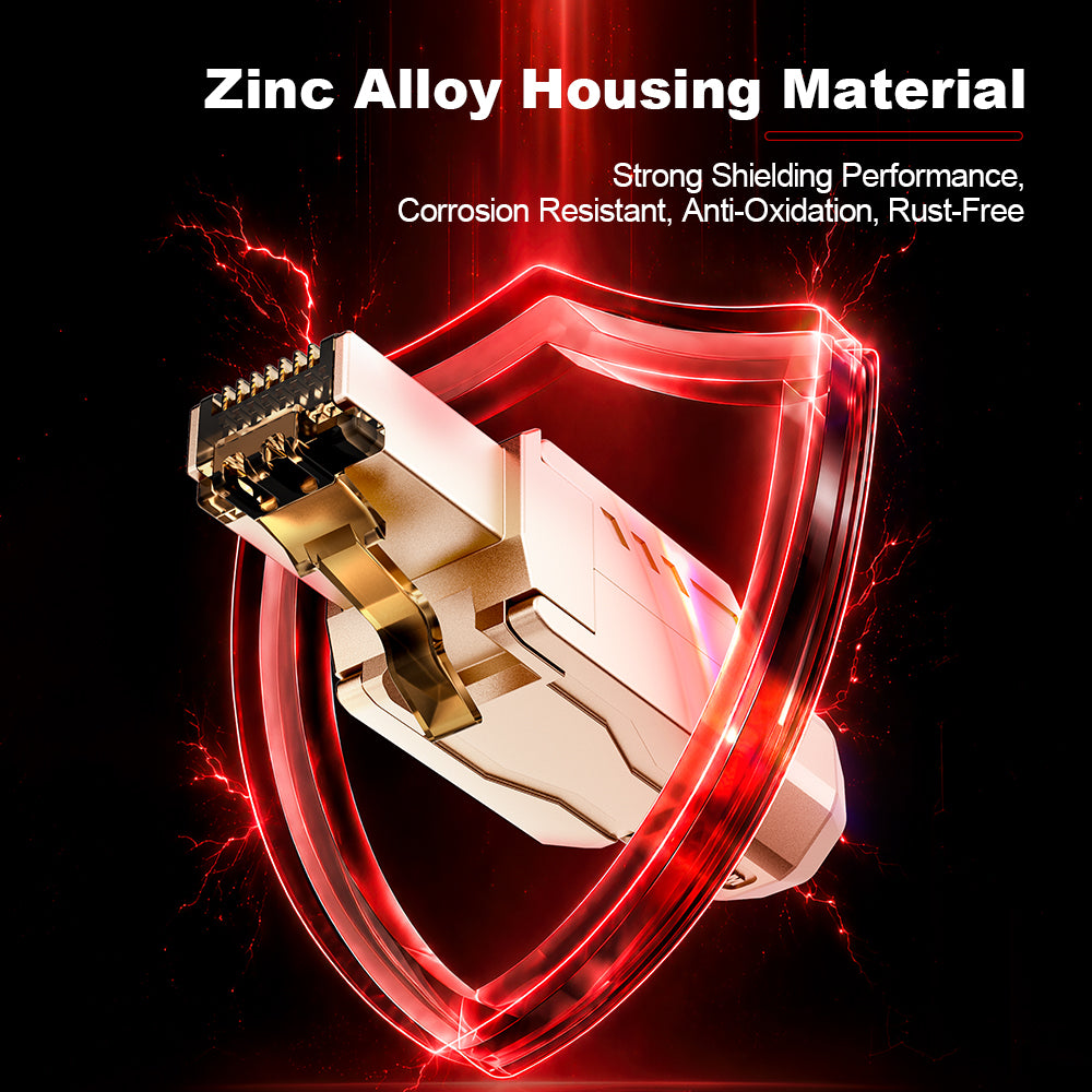 AMPCOM CFS Series Cat8 Zinc-Alloy Shielded Tool-Free RJ45 Connector for 22-24 AWG Ethernet Cable