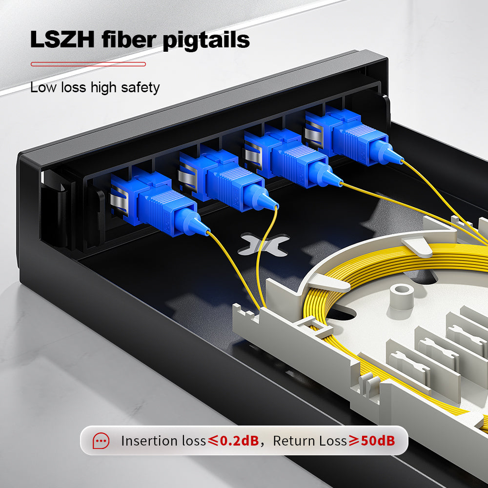 AMPCOM Desktop Fiber Optic Terminal Box, 8 Port SC Simplex, Single Mode, with Pigtails & Flanges