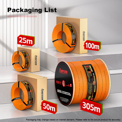 AMCPOM Cat6A Bulk Network Cable, 0.58±0.01mm Pure Copper Stranded Wire, 500MHz, Unshielded (UTP),  Orange LSZH Sheath, 1000ft (305m) / Reel