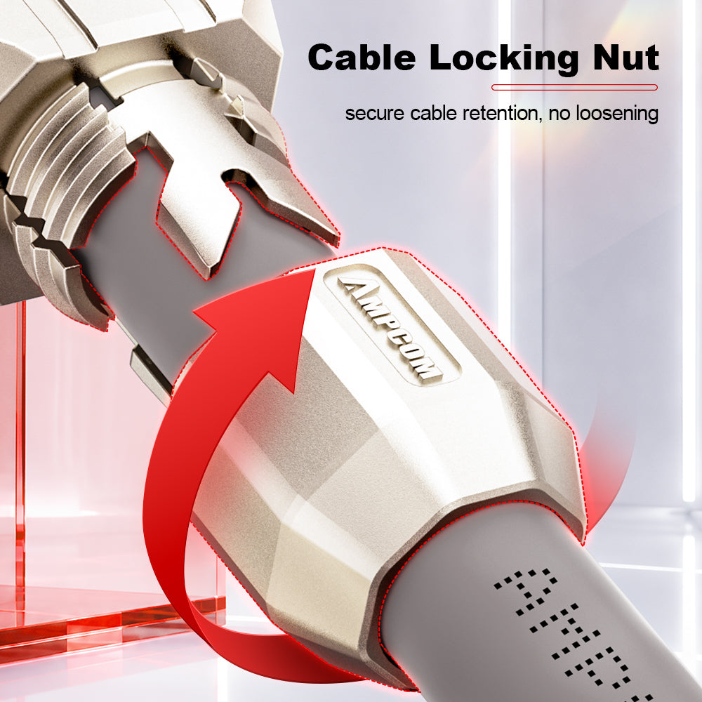 AMPCOM CFS Series Cat8 Zinc-Alloy Shielded Tool-Free RJ45 Connector for 22-24 AWG Ethernet Cable
