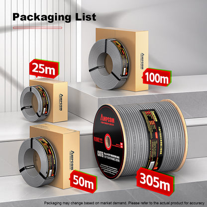 AMCPOM Cat6 F/UTP Bulk Network Cable, 0.58±0.01mm Pure Copper Stranded Wire, 250MHz, Foil Shielded (FTP), PVC Jacket, 1000ft (305m) / Reel