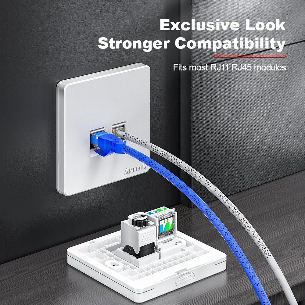 AMPCOM C86 Series CAT6/CAT6A Single-Port Network Faceplate – Matte Finish