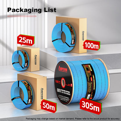 AMCPOM Cat6 LSZH Bulk Network Cable, 0.57±0.015mm Pure Copper Stranded Wire, 250MHz, Unshielded (UTP), B1 Grade Flame-Retardant Jacket, 1000ft (305m) / Reel
