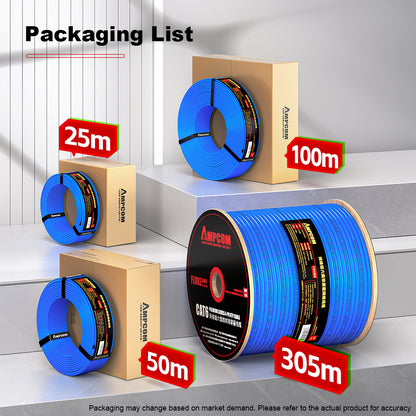 AMCPOM Cat6 Flame-Retardant Bulk Network Cable, 0.57±0.02mm Pure Copper Stranded Wire, 250MHz, Unshielded (UTP), Flame-Retardant Jacket, 1000ft (305m) / Reel