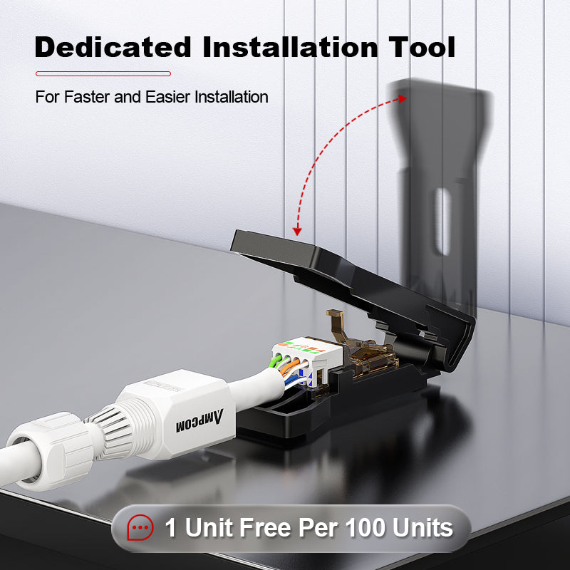 AMPCOM Cat6 Unshielded Tool-Free RJ45 Connector for 23-26 AWG Unshielded Ethernet Cable