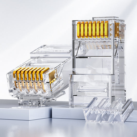 AMPCOM Two-Piece Cat6a RJ45 Connector, Gold-Plated Contacts, 1.2mm Conductor Hole Diameter