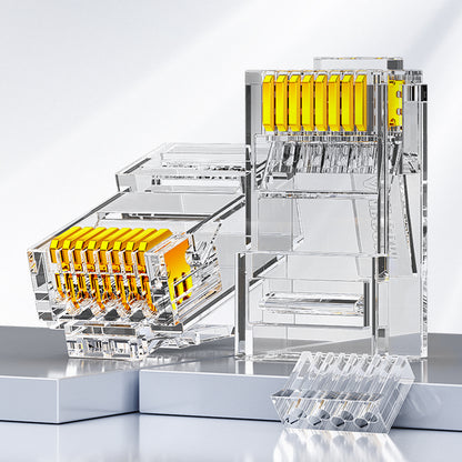 Conector AMPCOM Cat6 RJ45 de duas peças, contatos banhados a ouro, diâmetro do orifício do condutor de 1.1 mm