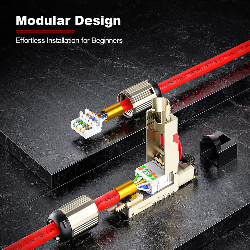 AMPCOM TW Cat8 Zinc-Alloy Shielded Tool-Free RJ45 Connector for 22-24 AWG Unshielded Ethernet Cable