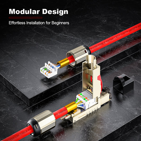 AMPCOM TW Cat8 Zinc-Alloy Shielded Tool-Free RJ45 Connector for 22-24 AWG Unshielded Ethernet Cable