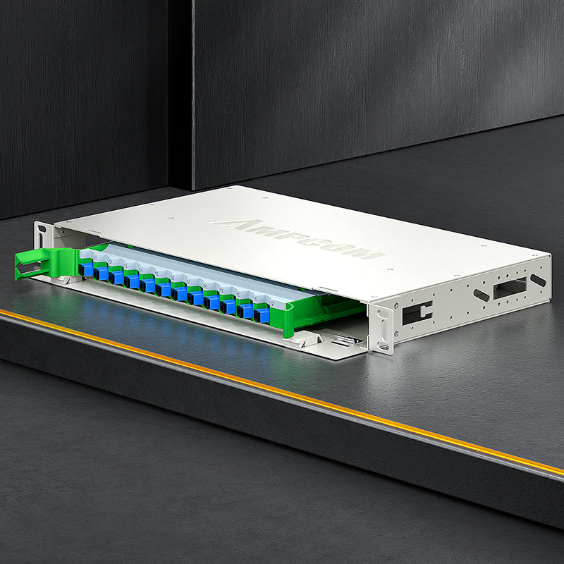 AMPCOM 12-Port Optical Distribution Frame (ODF), OM2 Singlemode Fiber Patch Panel with SC Couplers & Pigtails
