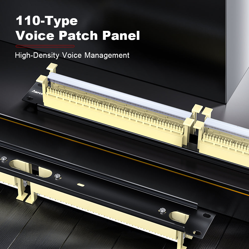 AMPCOM 100-Pair 110 RJ11 Patch Panel, 19-Inch Rack Mount Cold-Rolled Steel for Telecom and Voice Networks