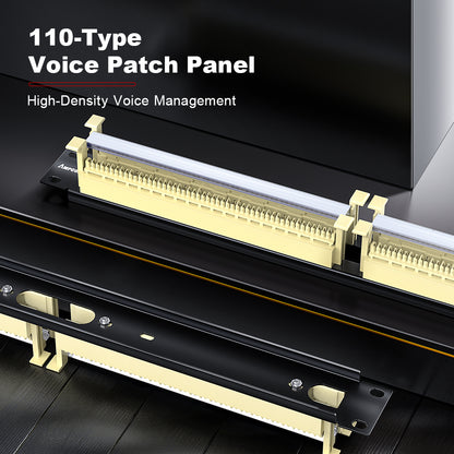 AMPCOM 100-Pair 110 RJ11 Patch Panel, 19-Inch Rack Mount Cold-Rolled Steel for Telecom and Voice Networks