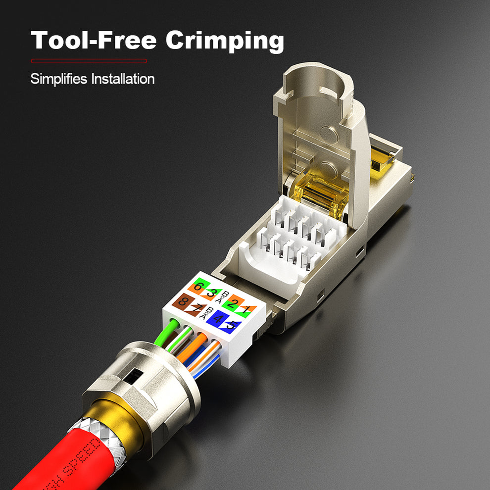 AMPCOM Cat7 Zinc-Alloy Shielded Tool-Free RJ45 Connector - 22-24 AWG ...