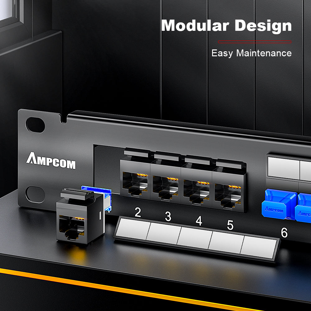 AMPCOM Modular RJ11 Voice Patch Panel – 19 Inch Rack Mount, Cold-Rolled Steel Housing
