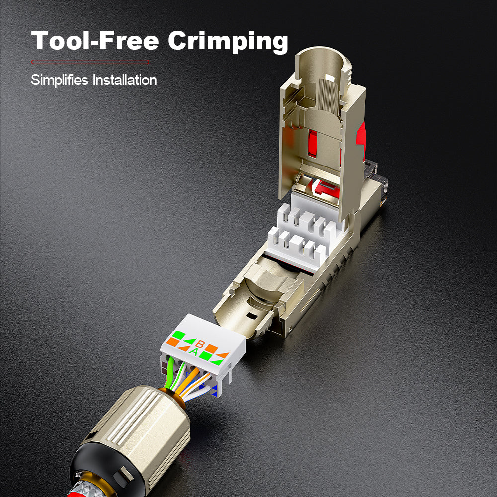 AMPCOM TW Cat7 Zinc-Alloy Shielded Tool-Free RJ45 Connector for 22-24 AWG Unshielded Ethernet Cable