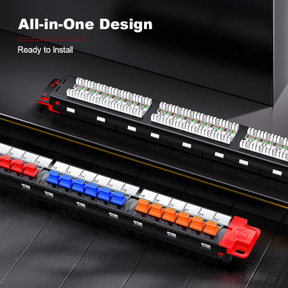 AMPCOM Premium 1U 24-Port Unshielded Patch Panel, 19-inch Rack Mount with Cable Management Rings