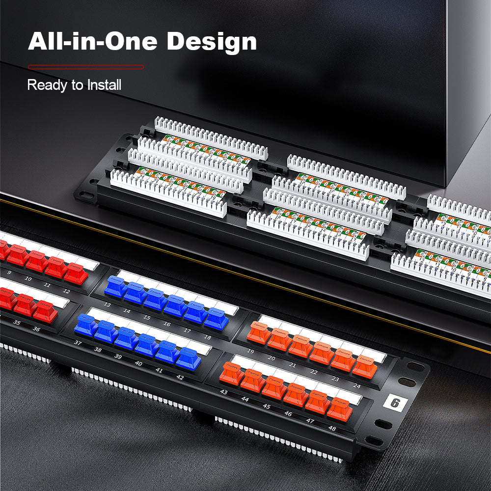 AMPCOM Economy 2U 48-Port Unshielded Patch Panel, 19-inch Rack Mount with Cable Management Rings