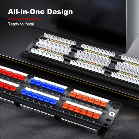 AMPCOM Premium 2U 48-Port Unshielded Patch Panel, 19-inch Rack Mount with Cable Management Rings