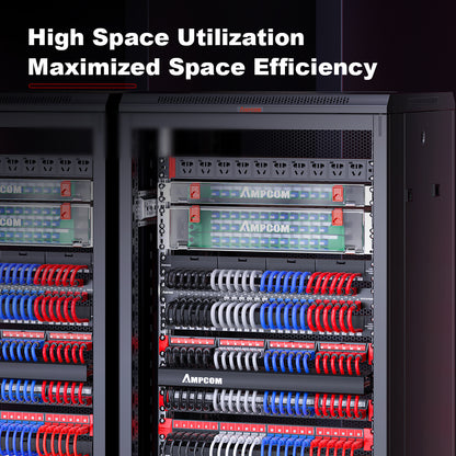 AMPCOM 1U 24-Port Unshielded Pass-Through Modular Patch Panel, 19-inch Rack Mount with Cable Management Rings