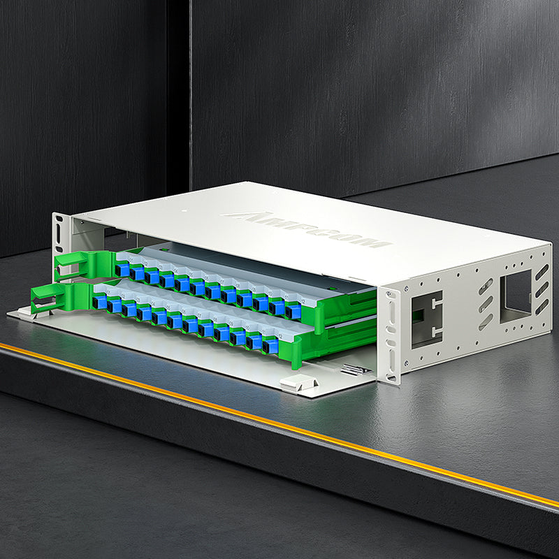 AMPCOM 24-Port Optical Distribution Frame (ODF), OM2 Singlemode Fiber Patch Panel with SC Couplers & Pigtails
