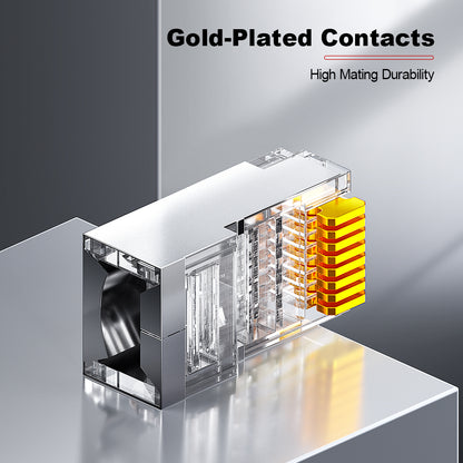 AMPCOM Cat6 Pass-Through Unshielded RJ45 Connector,Gold-Plated Contacts, 1.1mm Conductor Hole