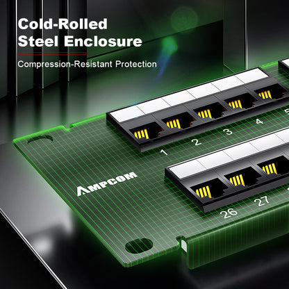 AMPCOM Modular RJ11 Voice Patch Panel – 19 Inch Rack Mount, Cold-Rolled Steel Housing