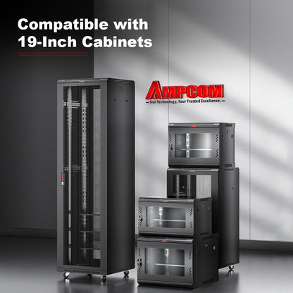 AMPCOM 1U 48‑Port Blank Patch Panel – SPCC Steel, Foldable Rear Cable Manager