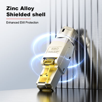 AMPCOM Cat6 Zinc-Alloy Shielded Tool-Free RJ45 Connector for 22-24 AWG Unshielded Ethernet Cable