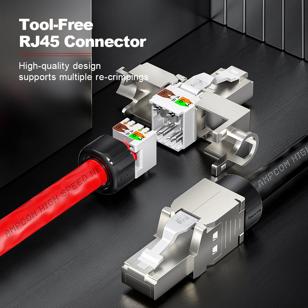 AMPCOM Custom CAT8 S/FTP Patch Cable, Zinc Alloy Shielded Connector, LSZH Flame-Retardant S/FTP Cable
