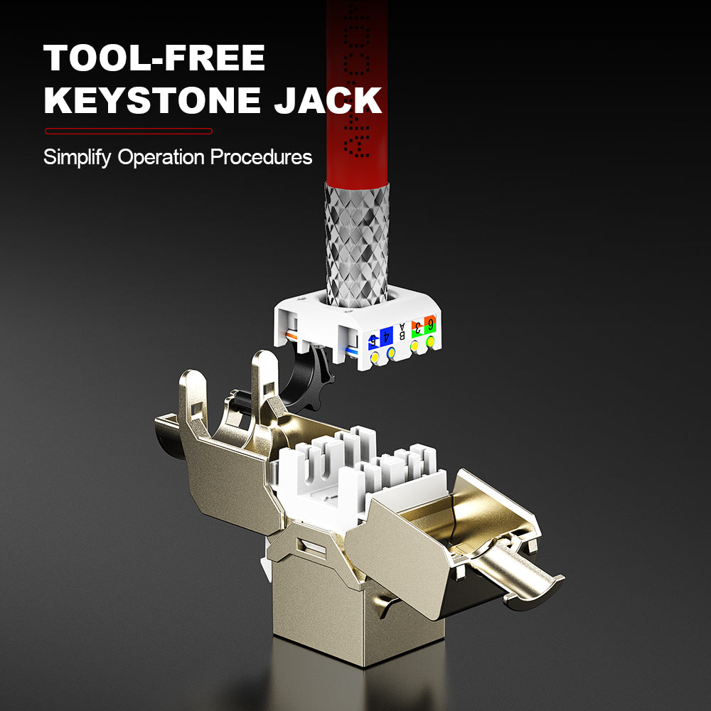 AMPCOM CAT7 Keystone Jack, Tool-Less Shielded Design with Ratchet Lock