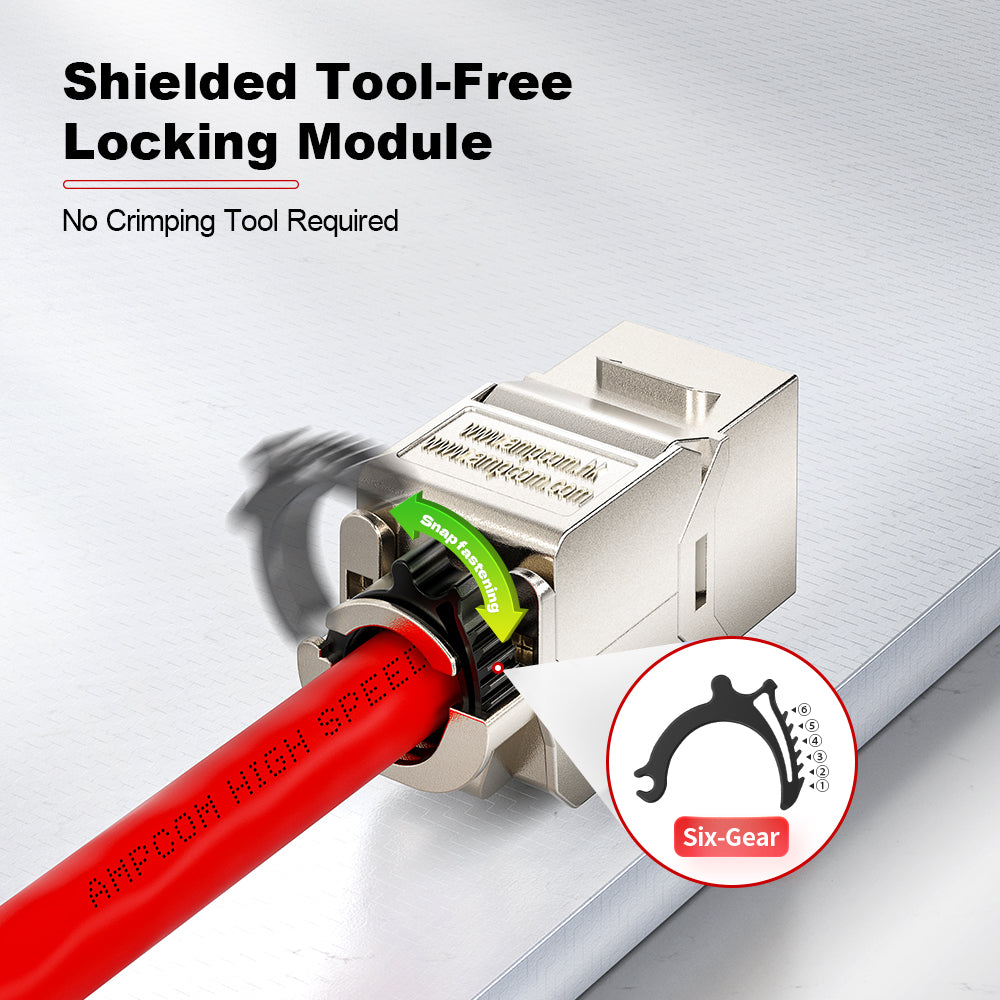 AMPCOM 1U 24-Port Shielded Tool-Less Keystone Patch Panel, 19-inch Rack Mount with Cable Management Rings