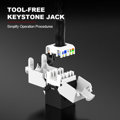 AMPCOM CAT6 Unshielded Tool-less Keystone Jack With Ratchet Lock Design, Black Shell