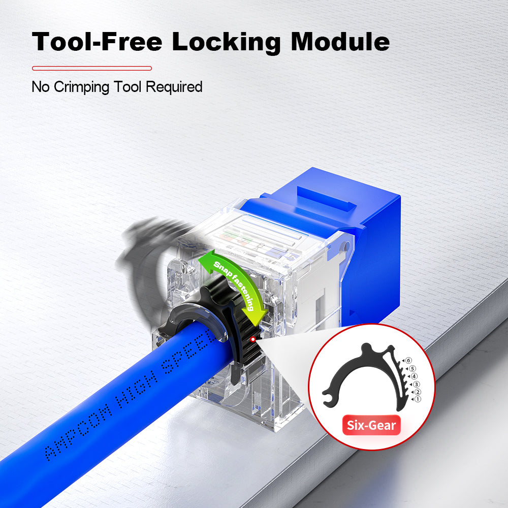 AMPCOM 0.5U 24-Port Unshielded Tool-Less Keystone Patch Panel, 19-inch Rack Mount with Cable Management Rings