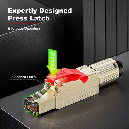 AMPCOM TW Cat8 Zinc-Alloy Shielded Tool-Free RJ45 Connector for 22-24 AWG Unshielded Ethernet Cable
