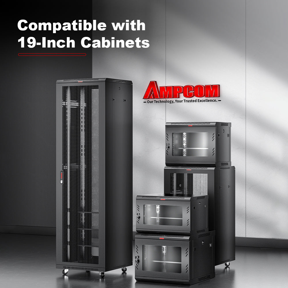 AMPCOM 1U 48-Port Unshielded 180° Punch-Down Keystone Patch Panel, 19-inch Rack Mount with Cable Management Rings