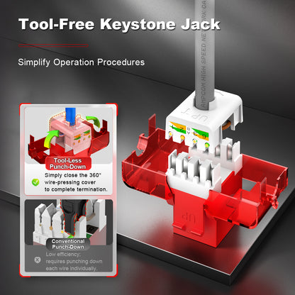 AMPCOM 1U 24-Port Modular Unshielded  Patch Panel, Toolless Keystone Jack, Front-Removable Panel Design, Reinforced Copper Ground Wire,19 Inch Rack Mount
