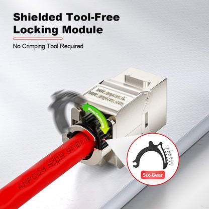 AMPCOM 0.5U 24-Port Shielded Tool-Less Keystone Patch Panel, 19-inch Rack Mount with Cable Management Rings