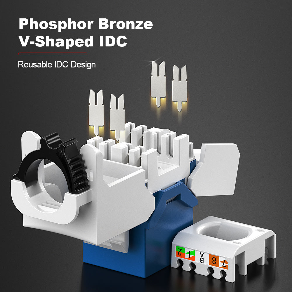 AMPCOM CAT6 Unshielded Tool-less Keystone Jack With Ratchet Lock Design, Black Shell